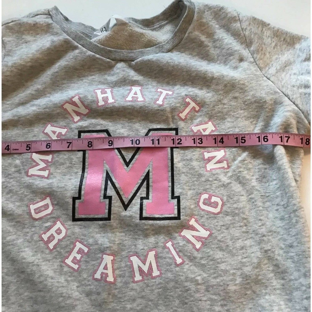 H&M Sweatshirt Tween 14Y+ Gray Manhattan Dreaming Varsity Preppy Layered Hem - Picture 5 of 7